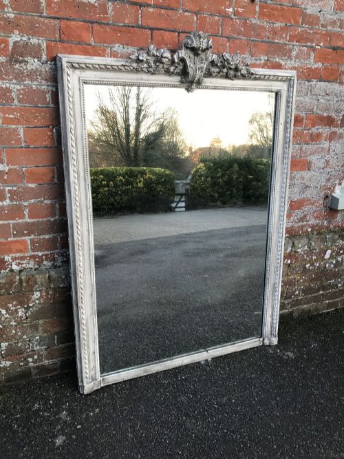 A Wonderful Large Antique 19th Century French Carved Wood and Gesso Rope Twist Painted Mirror.