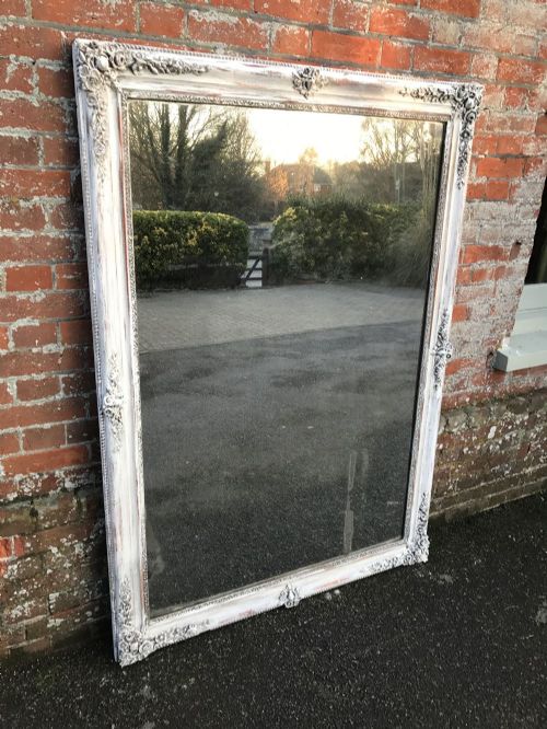 An Absolutely Stunning Large Early Antique 19th Century French Carved Wood & Gesso Distressed Painted Louis Philippe Mirror.