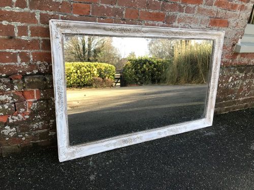 A Stunning Large Early Antique 19th Century French Carved Wood & Gesso Distressed Painted Louis Philippe Mirror.