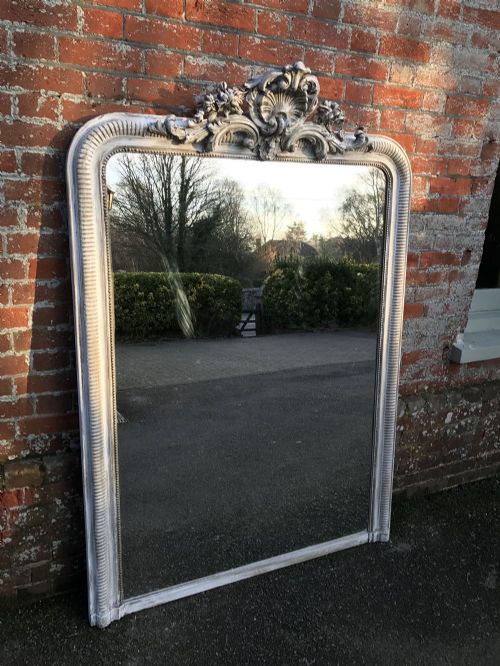 A Stunning Large Highly Decorative Antique 19th Century French Carved Wood & Gesso Distressed Painted Mirror.
