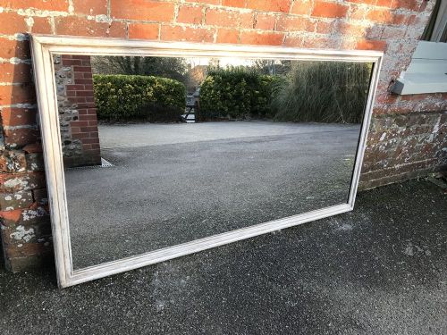 A Stunning Large Antique 19th Century French Carved Wood Painted Plain Mirror.