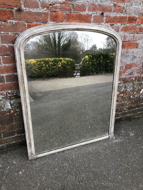 A Highly Useful Size Antique 19th Century French Carved Wood & Gesso Arched Top Painted Plain Mirror.
