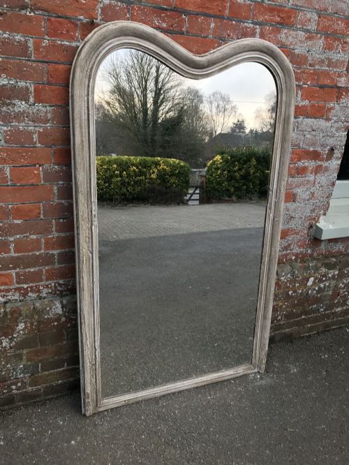 An Absolutely Fabulous Highly Unusual Large Antique 19th Century French Carved Wood & Gesso Painted Shaped Top Mirror.