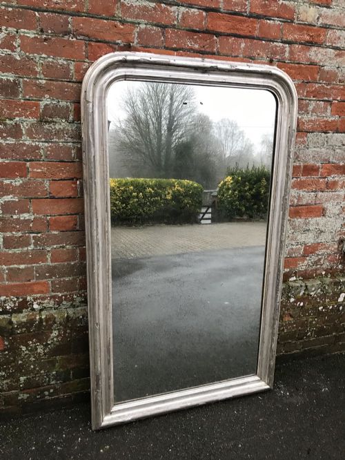 A Wonderful Large Antique 19th Century French Original Carved Wood and Gesso Distressed Silvered Arched Top Louis Philippe Mirror.