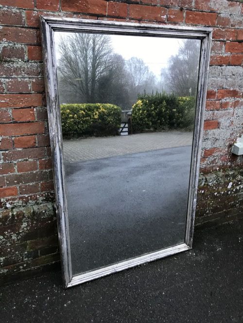 A Spectacular Large Antique 19th Century French Original Distressed Carved Wood & Gesso Silvered Framed Bistro Mirror.