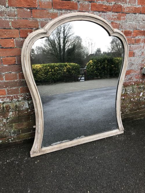 A Wonderful Large Antique 19th Century French Carved Wood Painted Plain Shaped Top Mirror.