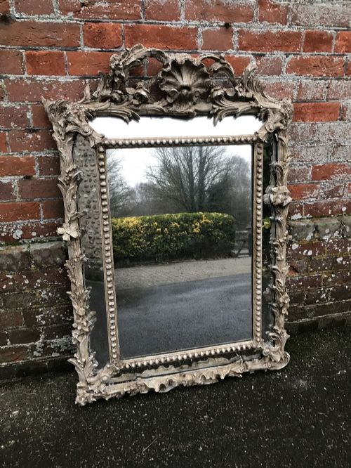 A Highly Decorative Good Size Antique 19th Century French Carved Wood & Gesso Cushion Mirror.