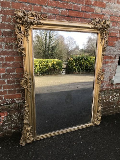 A Spectacular Large Antique 19th Century French Carved Wood and Gesso Original Gilt Mirror.
