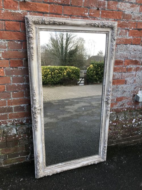 A Fabulous Large Early Antique 19th Century French Carved Wood and Gesso Painted Mirror.