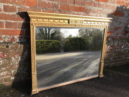 A Fabulous Very Useful Size Antique 19th Century Carved Wood & Gesso Original Gilt English Overmantle Mirror
