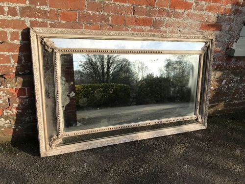 A Fabulous Large Antique 19th Century French Carved Wood & Gesso Distressed Painted Cushion Mirror.