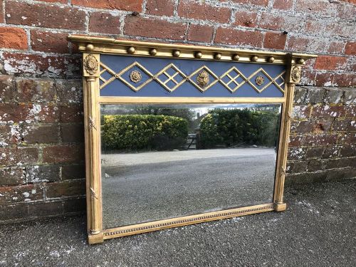 A Wonderful Useful Size Antique 19th Century English Original Gilt and Painted Carved Wood & Gesso Overmantel Mirror.