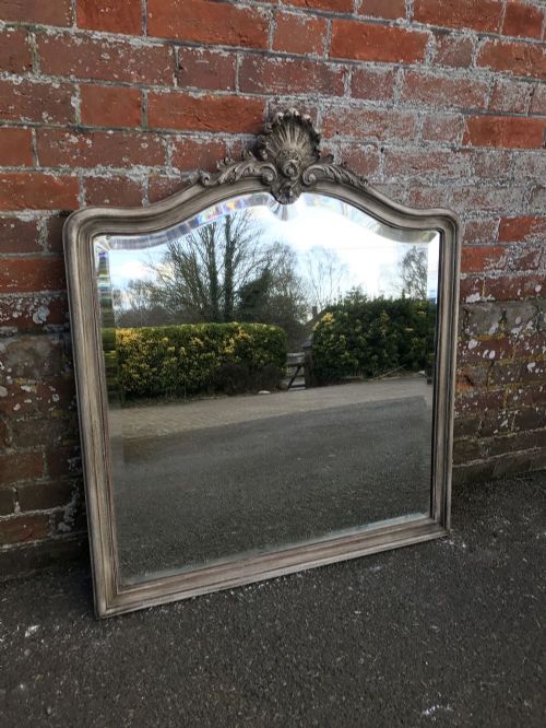 An Exquisite Good Size Antique 19th Century French Carved Wood Painted Shaped Top Mirror.
