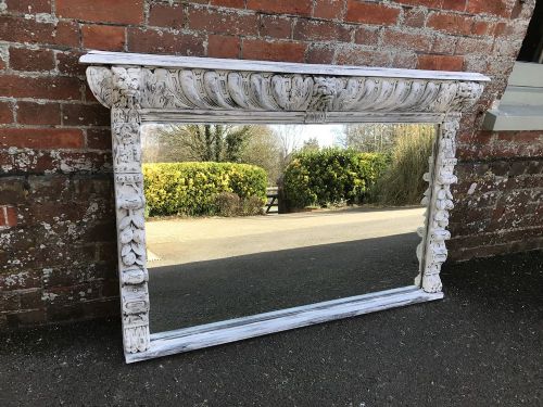 A Highly Decorative Very Useful Size Antique 19th Century French Carved Wood Distressed Painted Mirror.