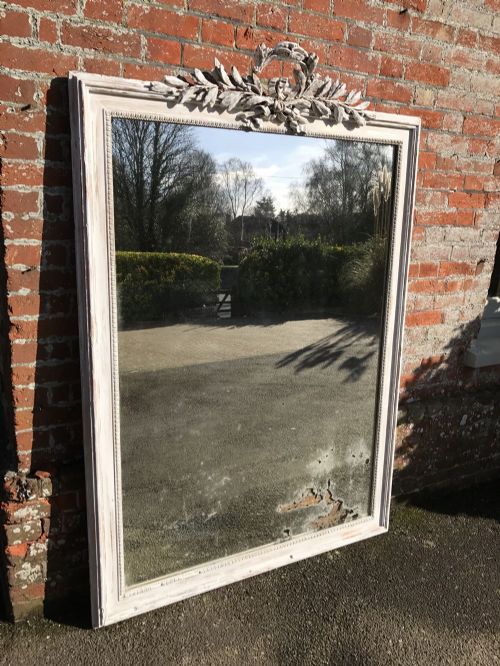A Fabulous Large Antique 19th Century French Carved Wood and Gesso Distressed Painted Mirror.