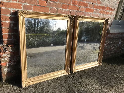 A Wonderful Highly Unusual Pair of Antique 19th Century Carved Wood & Gesso Original Gilt Louis Philippe Mirrors.