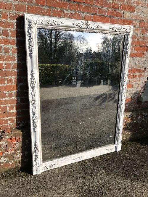 A Delightful Large Early Antique 19th Century French Carved Wood & Gesso Distressed Painted Louis Philippe Mirror.