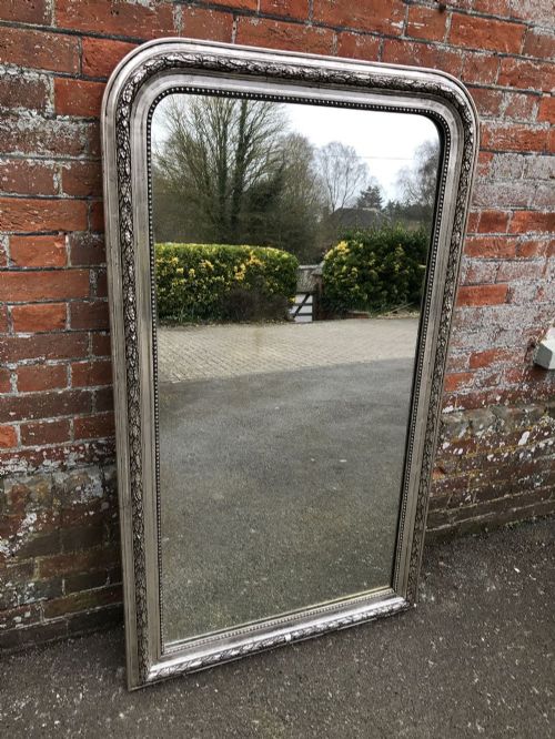 A Spectacular Large Antique 19th Century French Carved Wood and Gesso Original Silvered Leaf Framed Mirror.