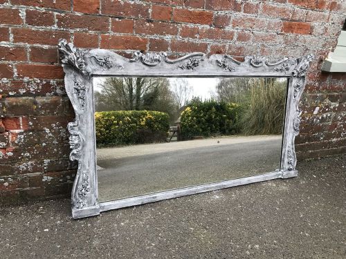 A Wonderful Highly Useful Antique 19th Century French Carved Wood Gesso Distressed Painted Mirror.