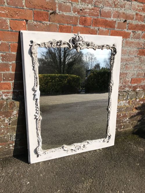 A Fabulous Highly Decorative Antique 19th Century French Carved Wood & Gesso Distressed Painted Mirror.