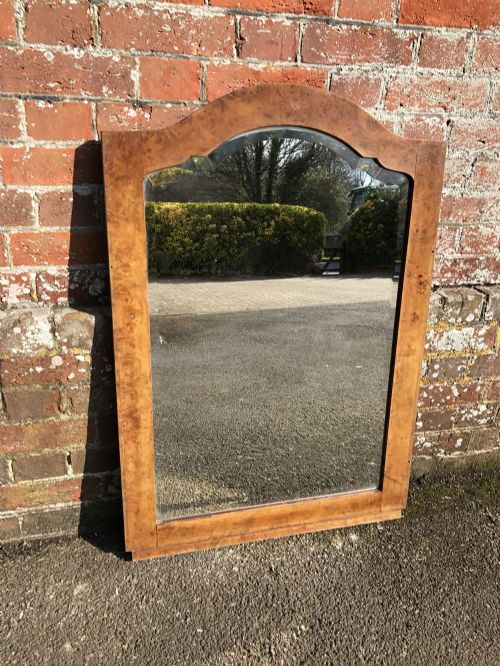 A Good Size 19th Century French Burr Walnut Shaped Top Plain Mirror.