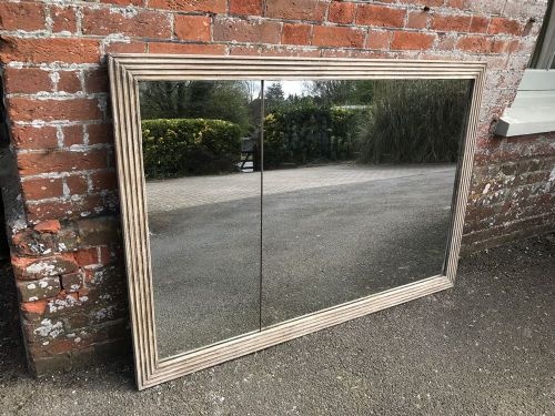 A Wonderful Large Early Antique 19th Century French Carved Wood & Gesso Painted Ribbed Framed Plain Mirror.