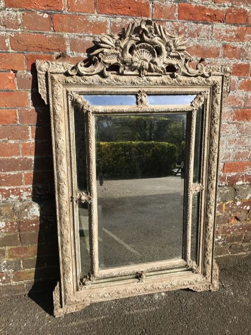 A Fabulous Good Size Highly Decorative Antique 19th Century French Carved Wood & Gesso Painted Cushion Mirror.