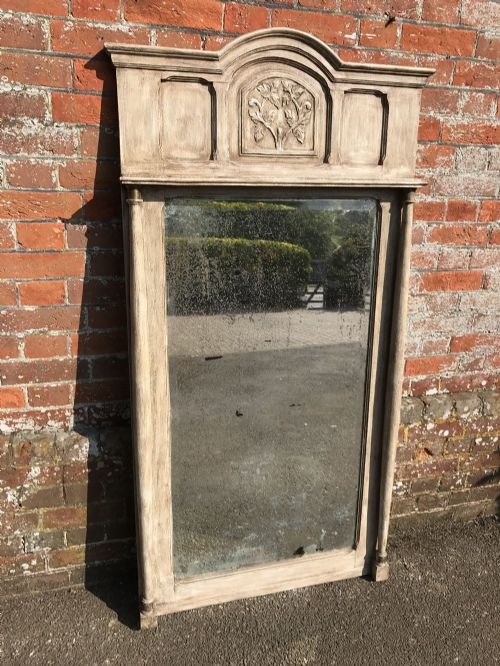 A Wonderful Large Antique 19th Century French Carved Wood Painted Shaped Top Empire Simple Column Mirror.