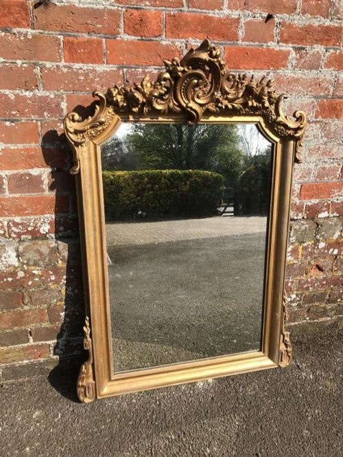 A Superb Antique 19th Century French Useful Size Carved Wood & Gesso Original Gilt Shaped Top Mirror.