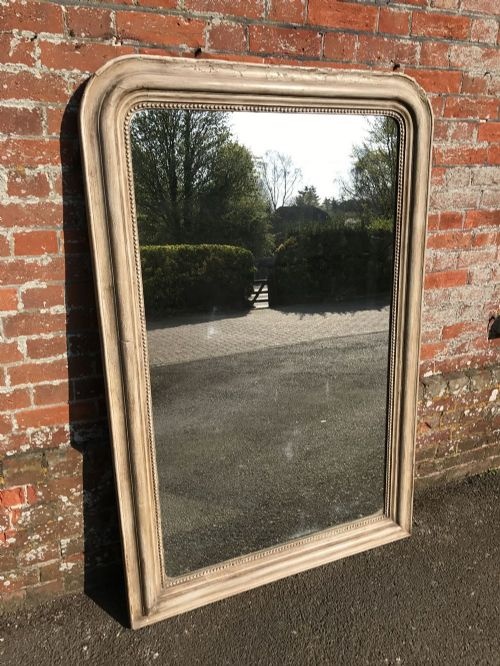 A Highly Useful Arched Top Louis Philippe Antique 19th Century French Carved Wood Painted Plain Mirror.