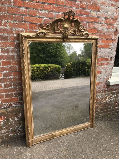 An Exquisite Large Antique 19th Century French Carved Wood & Gesso Original Gilt Ribbed Mirror.