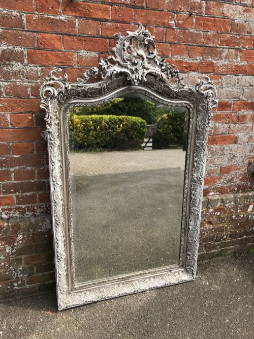 A Stunning Large Antique 19th Century French Highly Decorative Shaped Top Original Silvered & Painted Mirror.