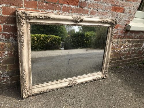 A Fabulous Highly Useful Size Early Antique 19th Century French Carved Wood and Gesso Painted Louis Philippe  Mirror.