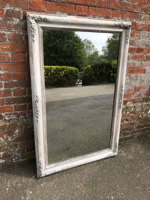 A Delightful Large Early Antique 19th Century French Carved Wood and Gesso Distressed Painted Louis Philippe Mirror.