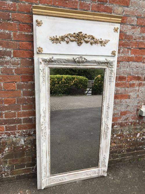 A Highly Unusual Large Early Antique 19th Century French Carved Wood & Gesso Distressed Painted & Gilt Louis Philippe Mirror.