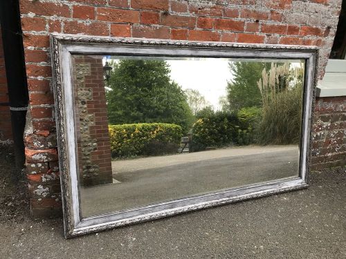 A Superb Large Antique 19th Century French Carved Wood and Gesso Original Silvered Leaf Framed and Painted Mirror.