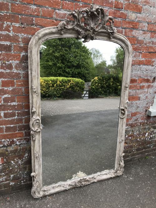 An Absolutely Stunning Highly Decorative  Large Antique 19th Century French Carved Wood & Gesso Distressed Painted Mirror.