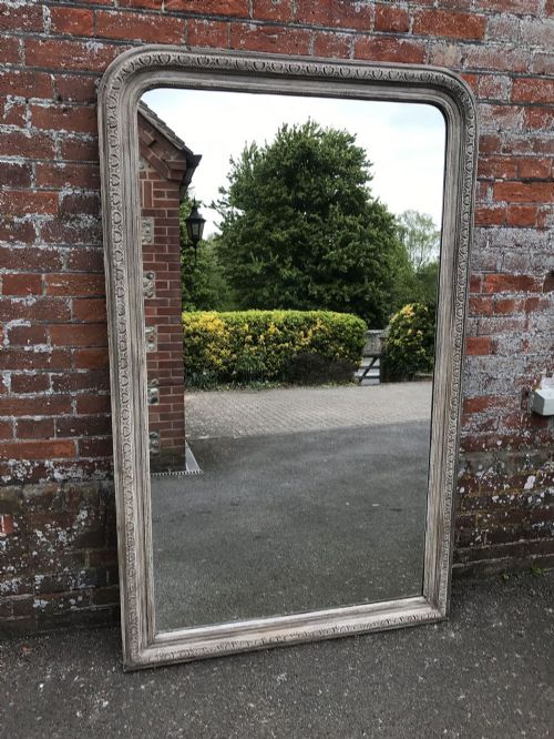 A Stunning Large Antique 19th Century French Carved Wood and Gesso Arched Top Painted Plain Louis Philippe Mirror.