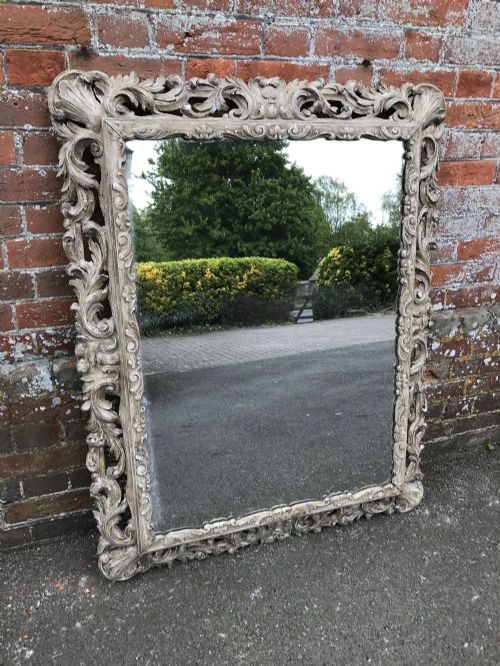 A Spectacular Good Size Antique 19th Century French Carved Wood Painted Detailed Framed Mirror.