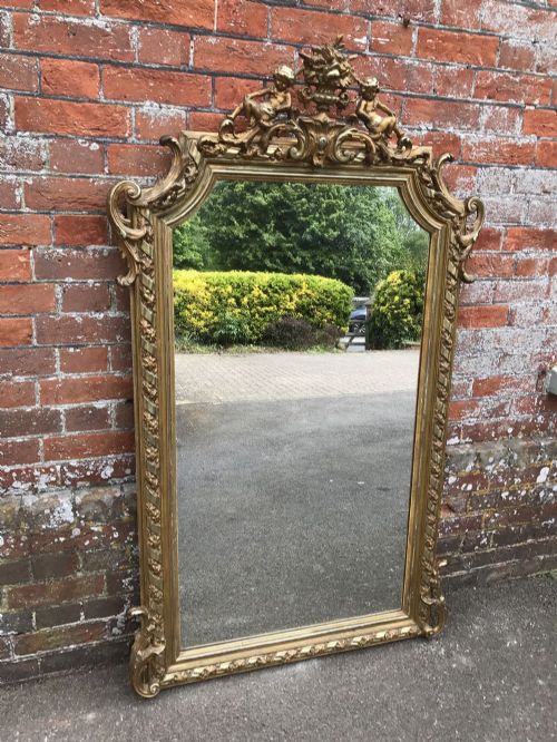 A Stunning Large Highly Decorative Shaped Top Antique 19th Century French Carved Wood & Gesso Original Gilt Mirror.