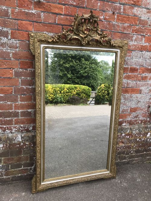 A Wonderful Large Antique 19th Century French Carved Wood & Gesso Original Silvered Gilt Mirror.