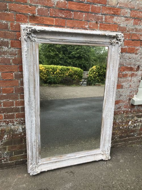 A Fabulous Large Antique 19th Century French Carved Wood & Gesso Distressed Painted Mirror.