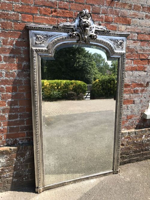An Absolutely Stunning Large Antique 19th Century French Carved Wood & Gesso Original Silvered Shaped Top Mirror.
