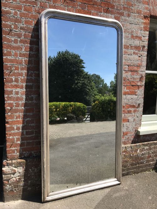 A Spectacular Extra Large Antique 19th Century French Carved Wood & Gesso Orignal Arched Top Silvered Louis Philippe Mirror.