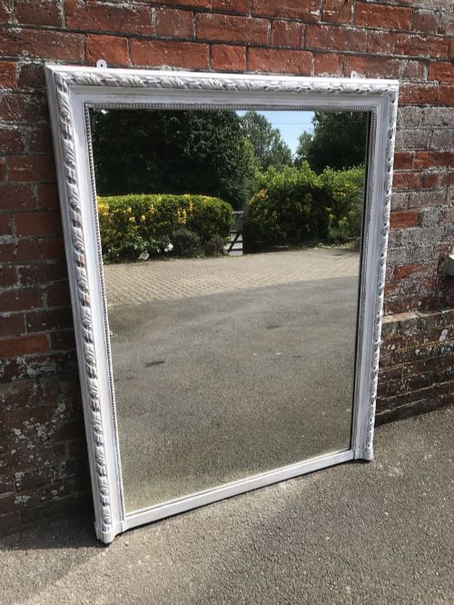A Good Size Antique 19th Century French Carved Wood and Gesso Original Distressed Painted  Twist Overmantel Mirror.