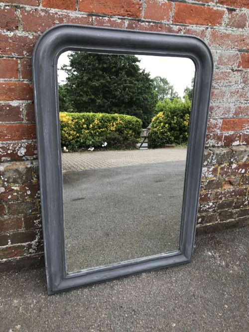 A Good Size Antique 19th Century French Carved Wood Painted Plain Arched Top Mirror.