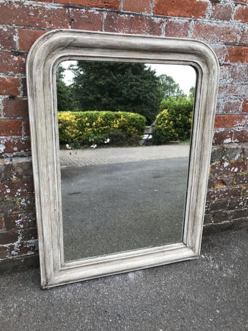 A Highly Useful Size Early Antique 19th Century French Carved Wood and Gesso Painted Arched Top Louis Philippe Mirror.