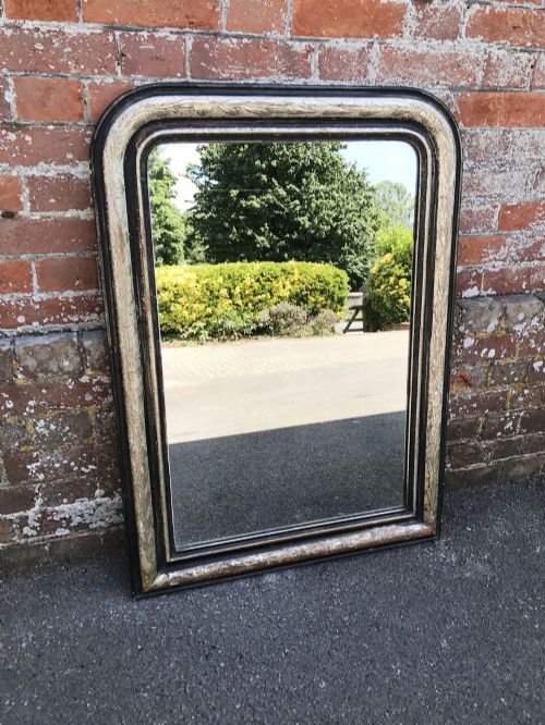 A Wonderful Useful Size Antique 19th Century French Carved Wood & Gesso Arched Top Original Silver & Black Painted Mirror.
