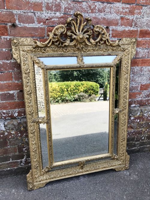 A Spectacular Good Size Antique 19th Century French Carved Wood & Gesso Gilt Cushion Mirror.