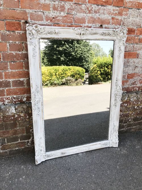A Very Useful Size Early Antique 19th Century French Carved Wood and Gesso Distressed Painted Louis Philippe Mirror.